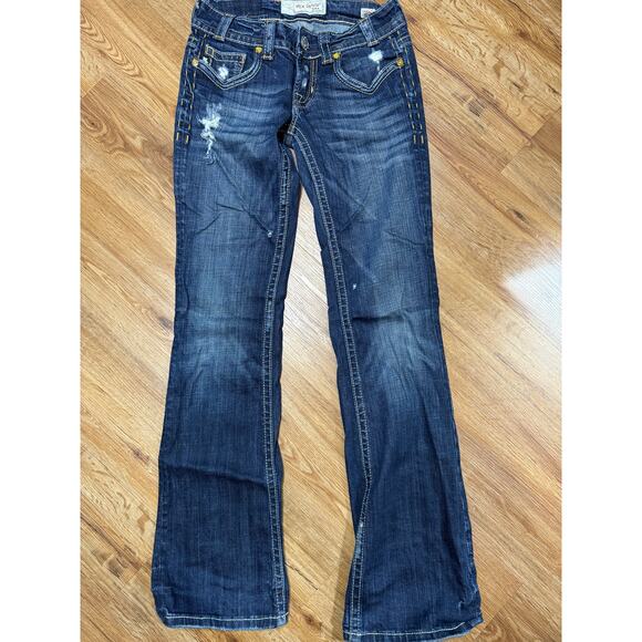 MEK Denim Oaxaca Boot Cut Buckle Flap Pocket Denim Jeans 25x32 Distressed - Picture 2 of 4